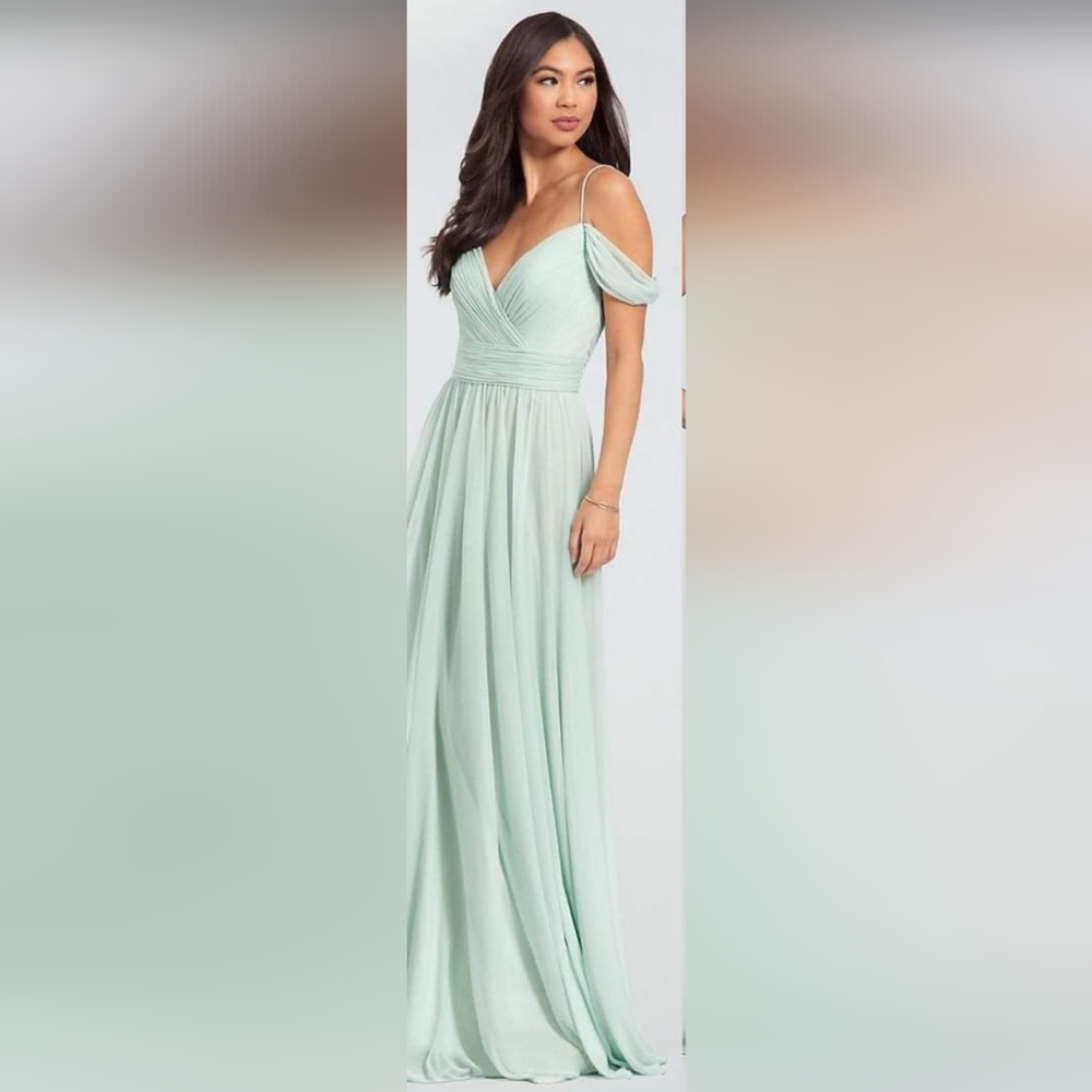 KLEINFELD COLD-SHOULDER  Long Chiffon Aline Pleated Backless Prom Dress Size 8